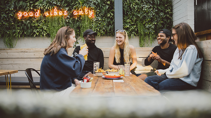 Group of students in cafe