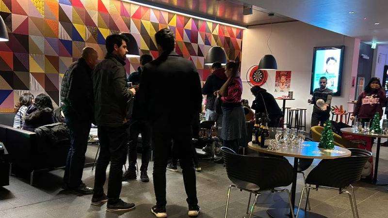 research students at a party