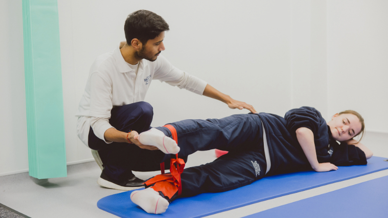 Exercise instruction led by physiotherapy students Ranvir Sogi and Emily Wakeford. 