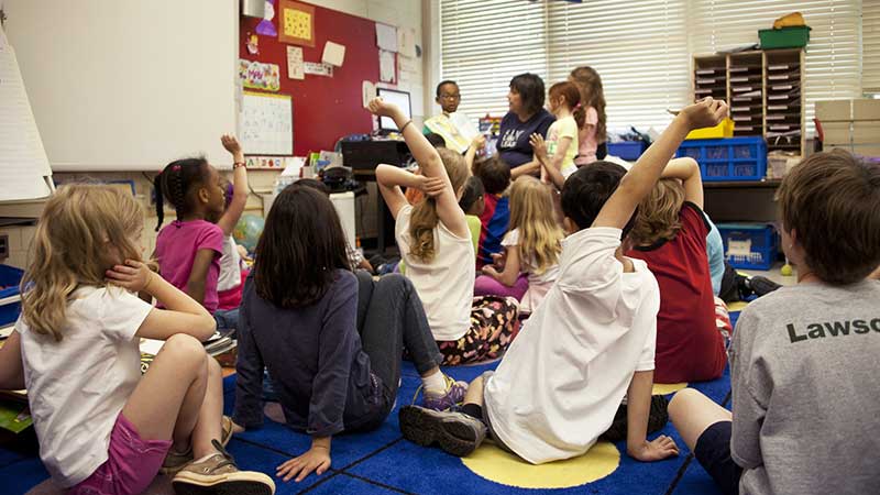 Primary students in a classroom