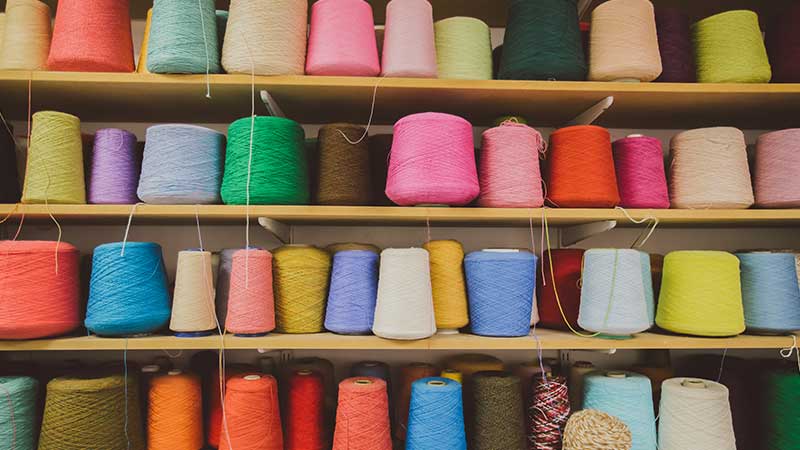 Shelves of yarn